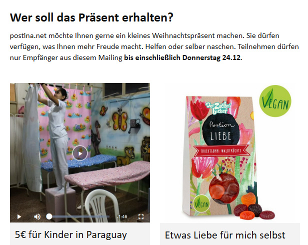 Weihnachtspräsent zum selber wählen